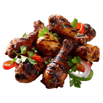 Delicious grilled chicken drumsticks with fresh herbs and vegetables a tasty meal png