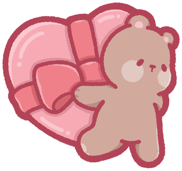 Cute grizzly bear carrying a heart-shaped gift box png