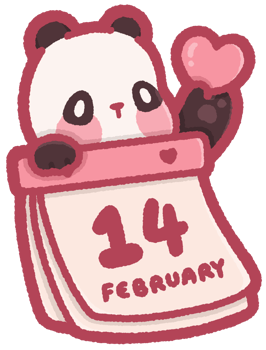 Cute panda with February 14 calendar png