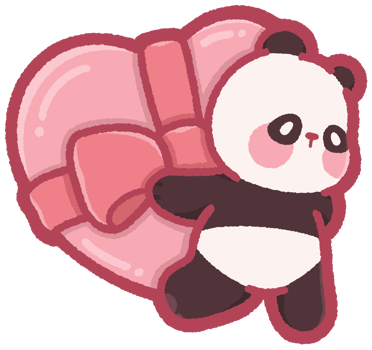 Cute panda carrying a heart-shaped gift box png