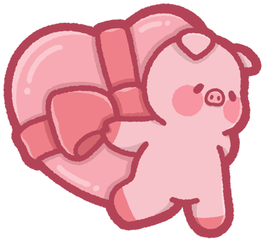 Cute pig carrying a heart-shaped gift box png