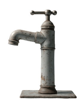 Weathered metal faucet, showing signs of corrosion and age, stands upright png