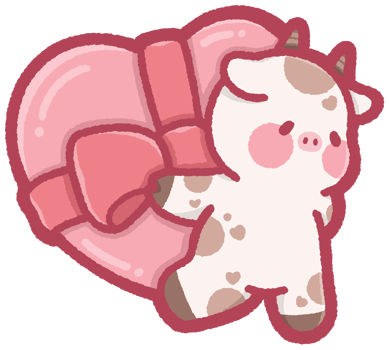 Cute cow carrying a heart-shaped gift box png