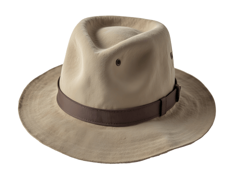 Stylish beige fedora hat for adventure and travel. Perfect for outdoor exploration png