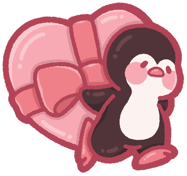 Cute penguin carrying a heart-shaped gift box png