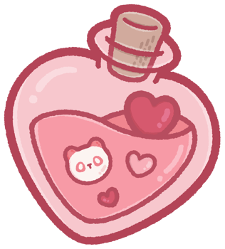 Heart shaped bottle and a panda inside png