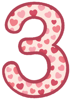 Number three with heart pattern png