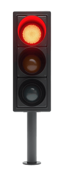 Vivid traffic light glowing red, prompting drivers to stop an urban intersection png