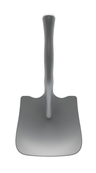 Gray metal shovel standing upright. Essential tool for garden digging and earthwork png