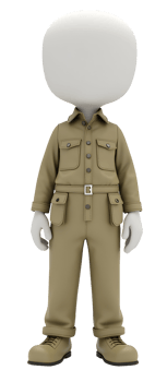 Professional figure in beige uniform standing prepared for work tasks png
