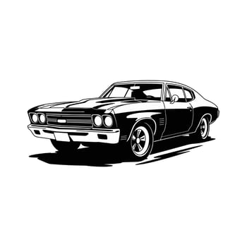 Vintage American Muscle Car Front Angle Monochrome cartoon Illustration vector