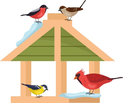 Winter Bird Feeder Flat Illustration Hand Drawn Icon vector