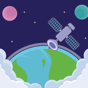 satellite at galaxy animation 2d for astronomy concept , outer space exploration planet motion graphic vector
