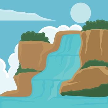 waterfall illustration template graphic design. explore nature concept for banner and sign decoration vector