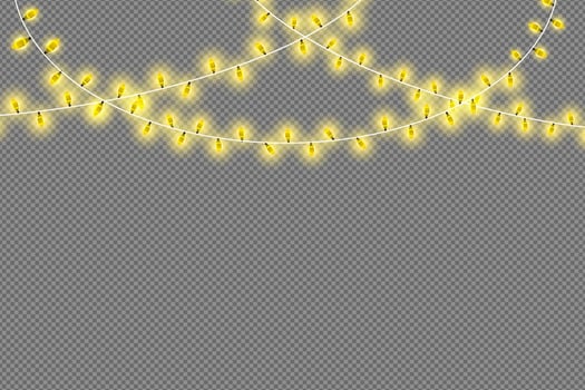 Yellow string lights on transparent background vector