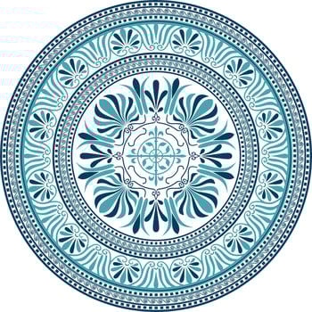 colored classic Greek round ornament. Circle of Ancient Greece and the Roman Empire. Byzantine painting of walls, floors and ceilings, Decoration European palaces. vector