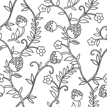 Coloring. Seamless pattern with oriental ornaments. Print with flowers and berries. vector