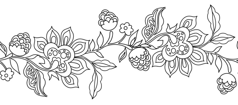 Coloring page. Seamless frame with oriental ornaments. Frame with flowers. vector