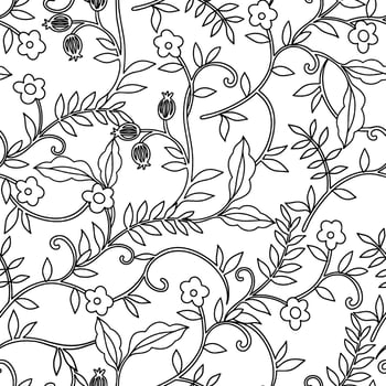 Coloring page. Seamless pattern with oriental ornaments. Print with flowers and berries. vector