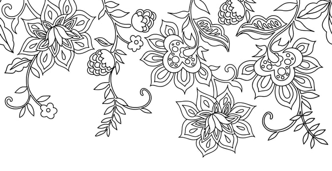 Coloring book. Seamless frame with oriental ornaments. Frame with flowers. vector