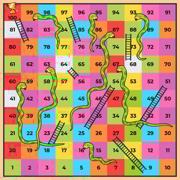 Colorful snakes and ladders board game vector