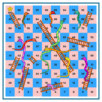 Snakes and ladders game board illustration vector