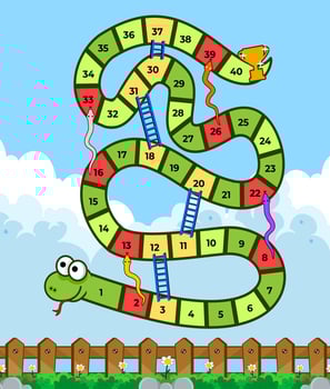 Colorful Snakes and Ladders game board vector