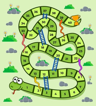 colorful snakes and ladders game illustration vector
