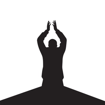 Silhouette of man praying with hands up vector