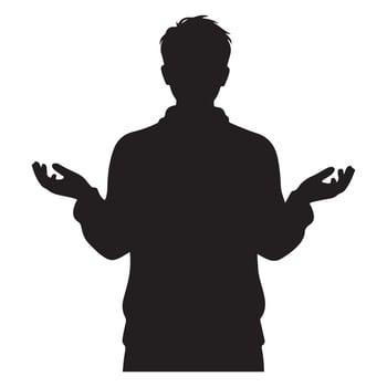 Silhouette of a man with hands outstretched on white vector
