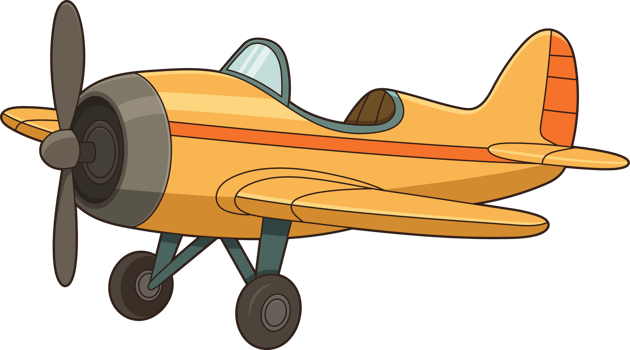 Classic yellow cartoon airplane with propeller ready for a fun flight. png