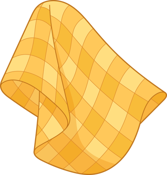 A folded yellow tablecloth with a checkered pattern, floating in the air. png