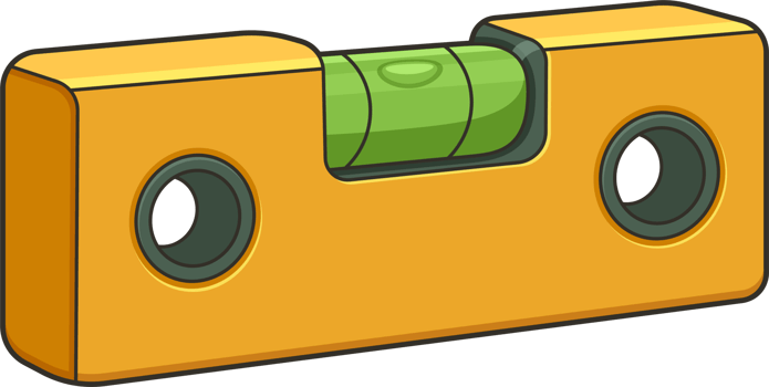 A yellow level tool with a green bubble to measure a horizontal line. png