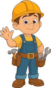 Cartoon Builder Friendly builder waving hello, ready for construction work png