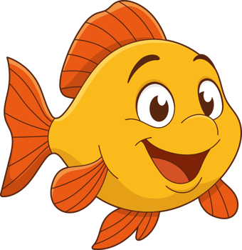 Smiling Orange Fish - Cartoon character with fins and happy expression. png