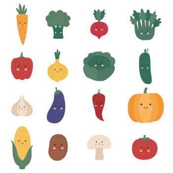 Cartoon vegetables with smiling faces vector