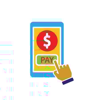 Payment icon. Payment method. Hand clicking payment on mobile phone and dollar. market, sale, buy. flat design style. vector