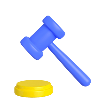 Gavel and sound block, blue and yellow, on transparent background png