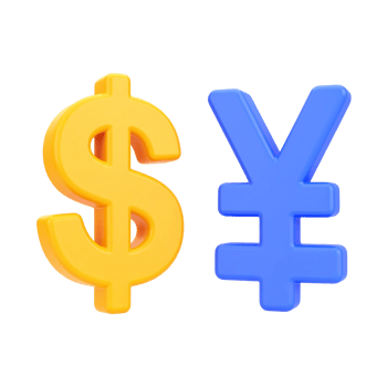 Dollar and Yen symbols, vibrant colors on transparent background png