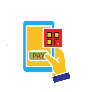 Payment icon. Payment code and e-commerce. Clicking payment code with mobile phone in hand. market, sale, buy. flat design style. vector
