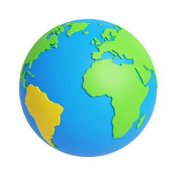 Cartoon globe featuring Africa, Europe and South America on transparent background png