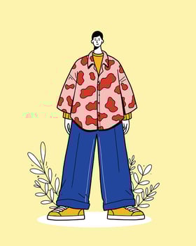 Stylish Illustrated Man in Oversized Shirt and Wide Pants vector