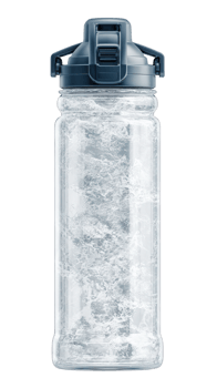 Clear plastic water bottle with blue lid, filled with water, isolated on transparency background, hydration concept, refreshing and practical for sports or travel use png