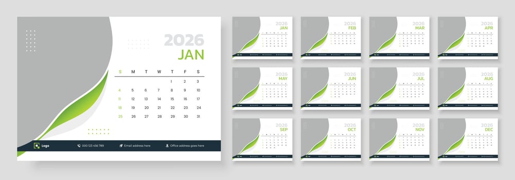 2026 calendar layout for January vector