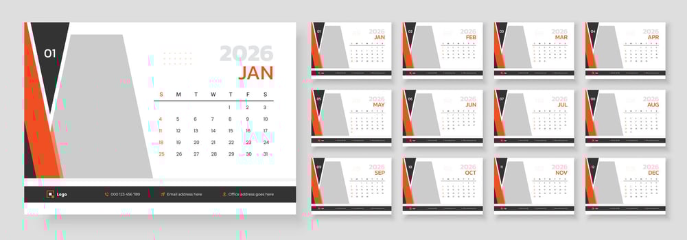 2026 calendar with minimalist design vector