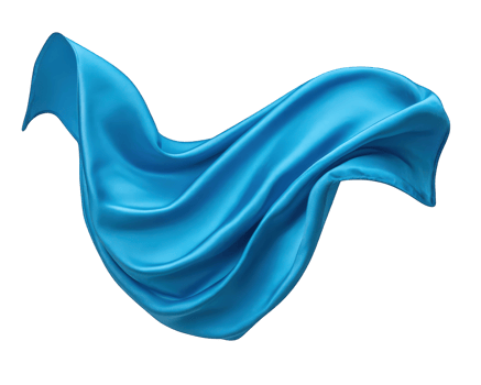Flowing blue synthetic fabric with sheen, crisp folds, and smooth texture, isolated on transparent background, evokes elegance and movement in textile design png