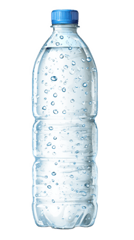 Clear plastic water bottle with blue cap, condensation droplets, isolated on transparency background, refreshing and clean, hydration concept, transparent container png