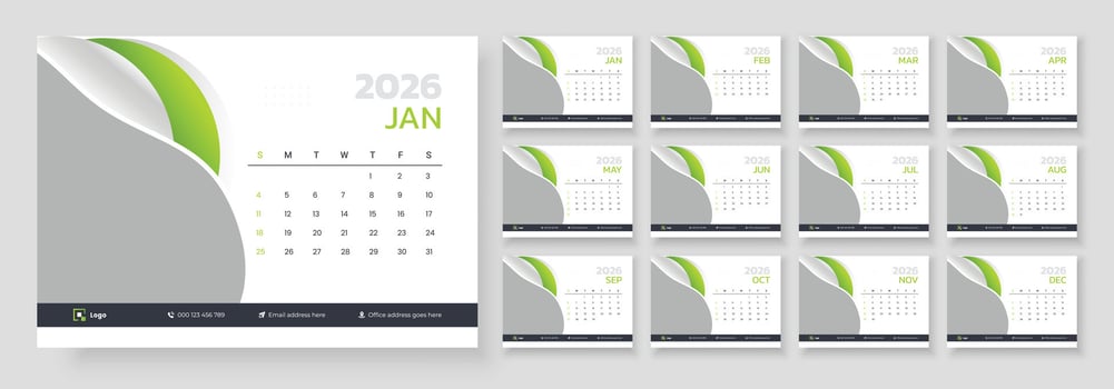 2026 modern calendar layout vector