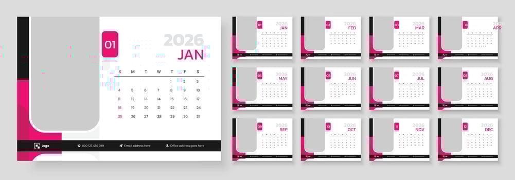 2026 monthly calendar design preview vector