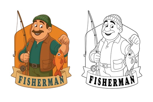 Fisherman with fish illustration vector